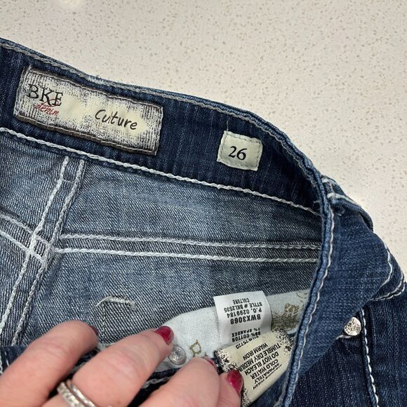 BKE Culture Cropped Jeans with Rhinestone and Embroidered Pockets Size 26 x 25 - Picture 13 of 13